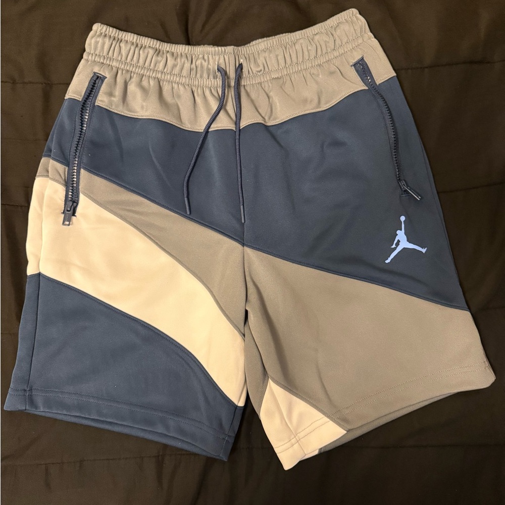 Jordan Blue and Tan Athletic Shorts with Dynamic Color-Blocking